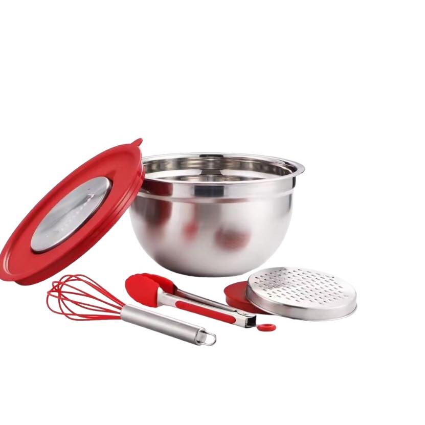 Steel Mixing Bowls With lid Handle Non-Slip Silicone Base DIY Cake Baking Mixer Bowl Salad Grater Kitchen Cooking Tool -11800 - Image 2