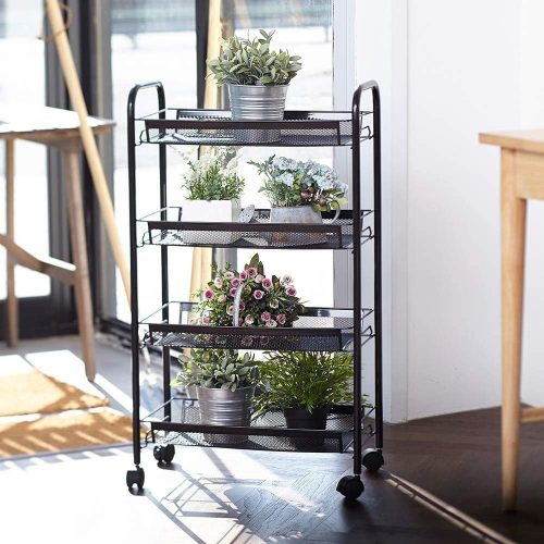 Rolling Utility Storage Rack Cart on Wheels, Trolley Carft cart, Multi-Purpose Organizer Shelf (Black) - 12402