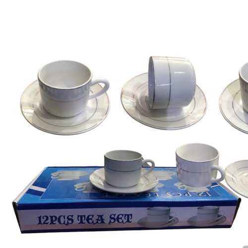TEA SET 12PCS WHITE 12PCS GOLD LINE CUP-6 AND SAUCE-6  -5629