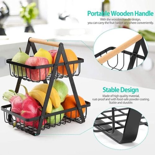 2 Tier Fruit Basket, Detachable Fruit Basket Bowl for Kitchen, Kitchen Storage Counter Dining Room Organizer for Fruits Snacks Vegetables .-14719