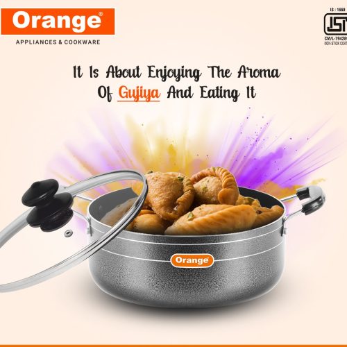 ORANGE CASEEROLE WITH GLASS LID 18CM -  10984