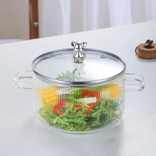 Glass Heat Resistant Borosilicate Glass Cookware Stovetop Pot Set - Simmer Pot with Cover Glass Cook Glass Pot Cooking with Lid Simmer Pot Clear Soup Pot for Use on Open Flames and Gas Stovetops - 12403