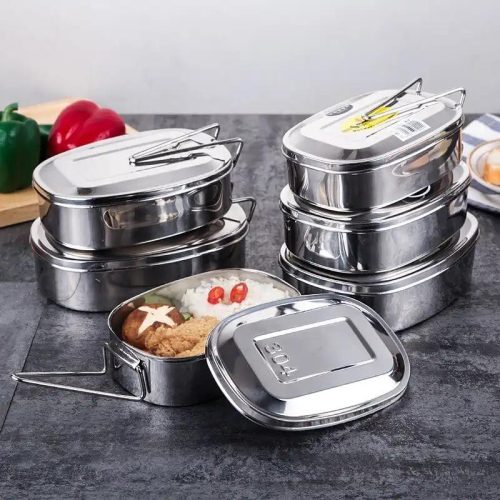 square Portable High Capacity Square Shape Double Layer Portable Stainless Steel Lunch Box Picnic Food Storage Container small 3007 - 13057