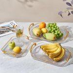 Multipurpose Desk Organizer Tray Fruit Tray Makeup Tray Serving Tray with Handles Jewelry Perfume Cosmetics Holders - 13066