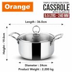 ORANGE CASSEROL TRIPLY 22CM 4.6L OTOC337 Code:-13491 Size:-24cm/13cm