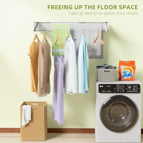 Hidden Wall-Mounted Foldable Cloth Drying Rack Double Tiers for Drying Clothes in Kitchen or Bathroom 80CM-11788