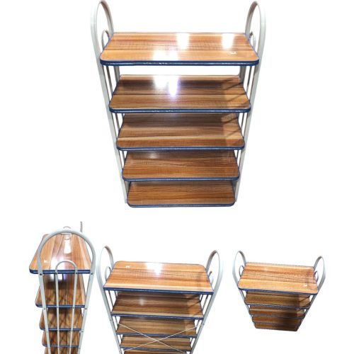 shoe rack Multifunctional 5 Tier wooden base organizer, strong metal shelf (FLAT)-13563