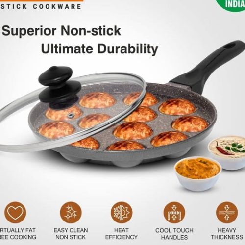 Appam Patra/Paniyarakkal Maker/Appe Pan (Black) with Glass Lid  PNS-GRAPGL12 Code:-13578