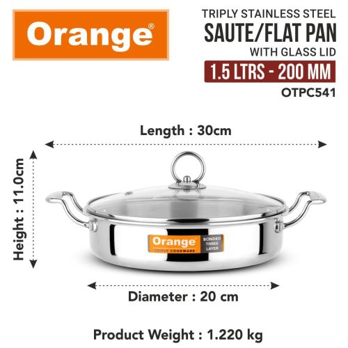 ORANGE SAUTE-FLAT PAN 220MM OTPC542 Size:-22Cm Code:-13888