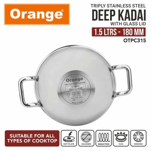 ORANGE DEEP KADAI STEEL 220MM OTPC317 Size:-20Cm Code:-13882