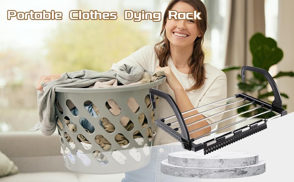 Portable Clothes Drying Rack for Balcony Folding Towel Rack Indoor Outdoor Adjustable Laundry Rack with Sock Clips Storage Rack-13909 - Image 2
