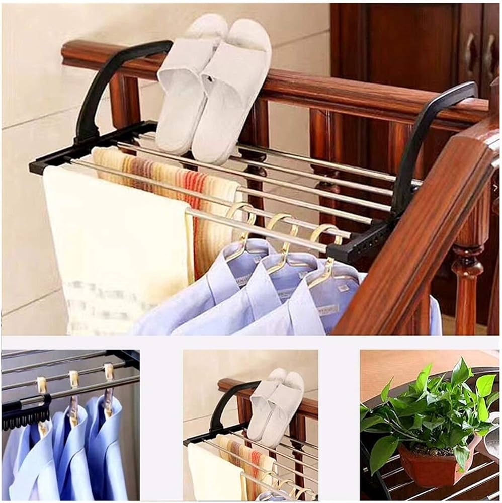 Portable Clothes Drying Rack for Balcony Folding Towel Rack Indoor Outdoor Adjustable Laundry Rack with Sock Clips Storage Rack-13909 - Image 3
