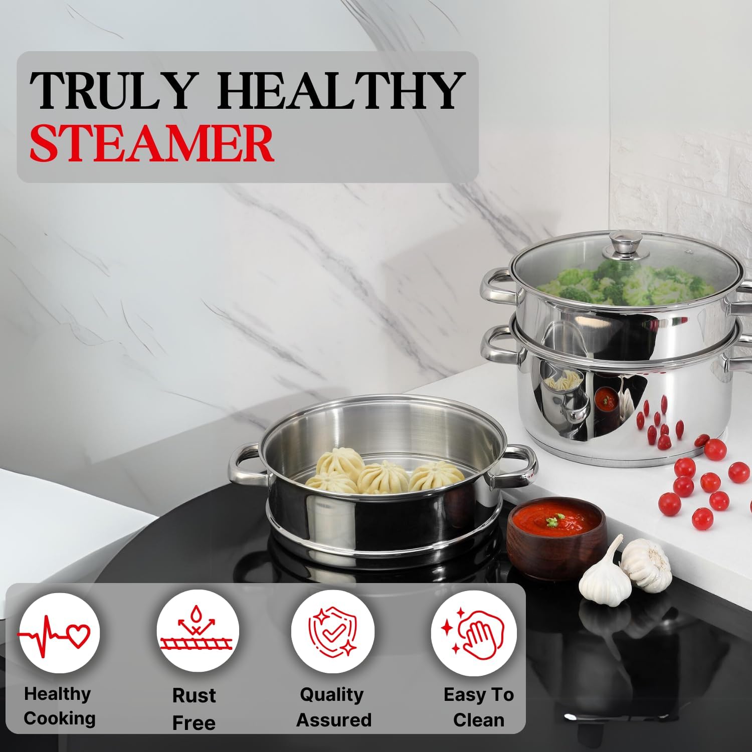 Multi 3 Tier Layer Stainless Steel Steamer For Puto Siomai Cookware Home Kitchen FOOD STEAMER ST.STEEN 3 TIER GLASS LID - Image 3