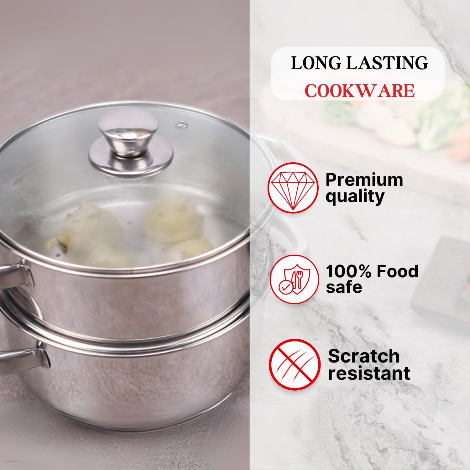 Multi 3 Tier Layer Stainless Steel Steamer For Puto Siomai Cookware Home Kitchen FOOD STEAMER ST.STEEN 3 TIER GLASS LID - Image 2