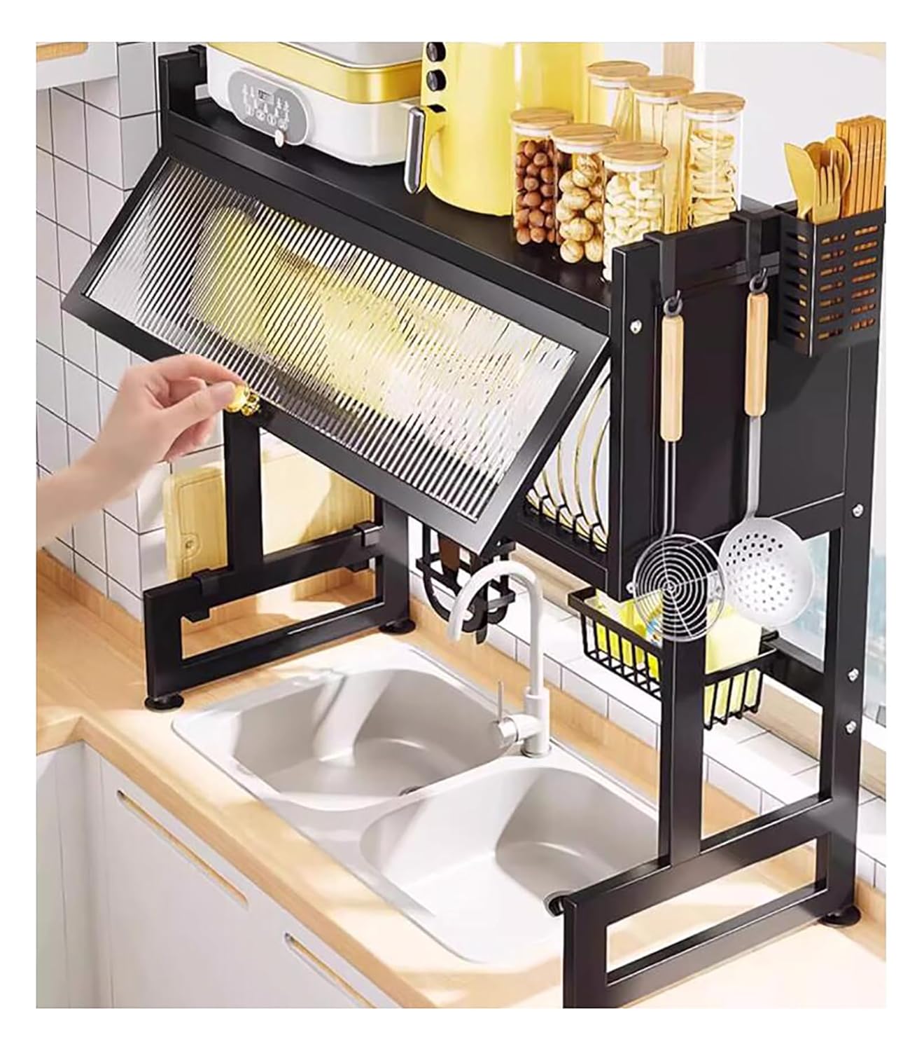 Sink Dish Drying Rack (65 Cm) Large Dish Rack Metal Over The Counter Dish Drying Rack for Kitchen Sink Shlef | 2-Tier Over Sink Dish Drying Rack, Large Kitchen Counter Organizer - Image 2