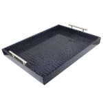 LEATHER TRAY 19*14 PEMBERLEY BUTLER TRAY BLUE LEATHER EMB - 14044