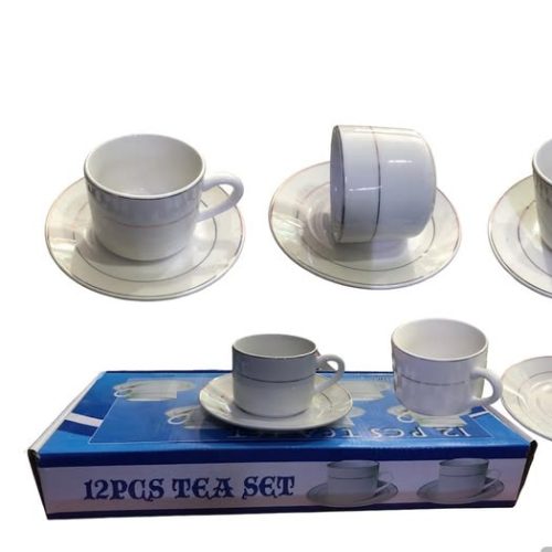 TEA SET 1PCS WHITE 1PCS GOLD LINE CUP 1-AND SAUCE-1 Code:-3550