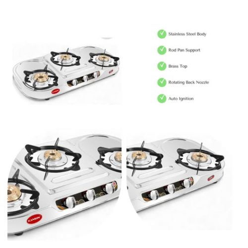 KANSON GAS COOK 3 BURN STEEL Code:-14634