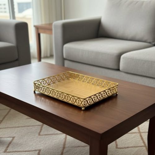 WOODEN TRAY WITH GOLD LINE M Size:-39*25Cm Code:-14710