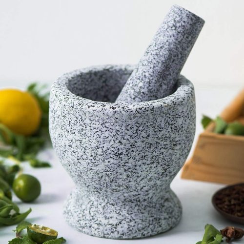 Natural Marble Mortar and Pestle Set Grey Granite Kitchen Accessory Marble Mortar and Pestle for Grinding M 1212-15001