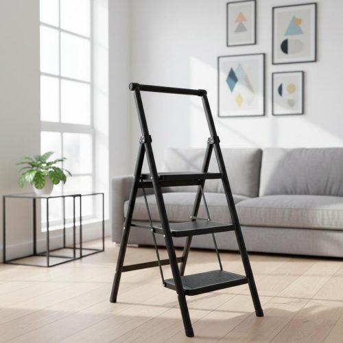 3-STEP FOLDING STEP LADDER, PORTABLE, LIGHTWEIGHT, ARMREST TOOL HOLDER, WIDE ANTI-SLIP STEPS, SPACE-SAVING DESIGN-14242